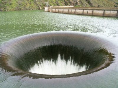 Sinkholes Water on Glory Hole    Monticello Dam  California
